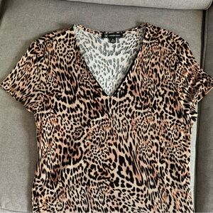 Womens Blouse INC International Concepts Leopard Print Ruched Top Size xl
